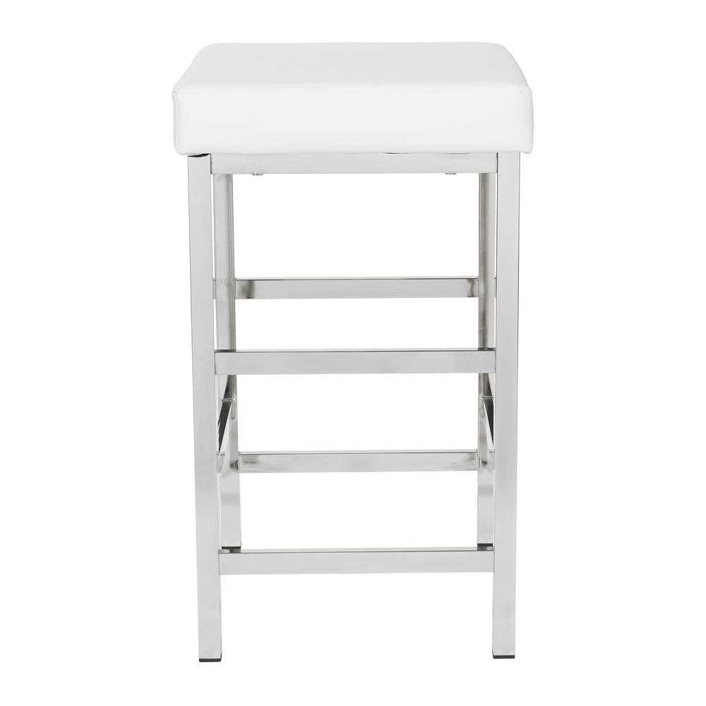 26" Backless Stool in White Fabric with Polished Chrome Legs, MET1326C-WH. Picture 2