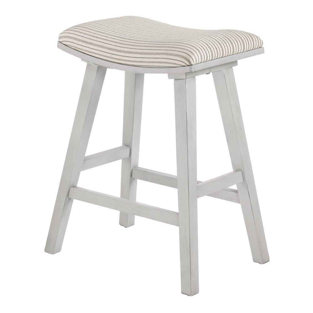 24" Saddle Stool 2-Pack With Cream Pin Stripe Fabric Seat And White Wash Frame. Picture 6