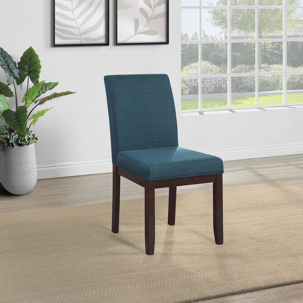 Dakota Parsons Chair in Azure Fabric and Espresso Finished Legs. Picture 2