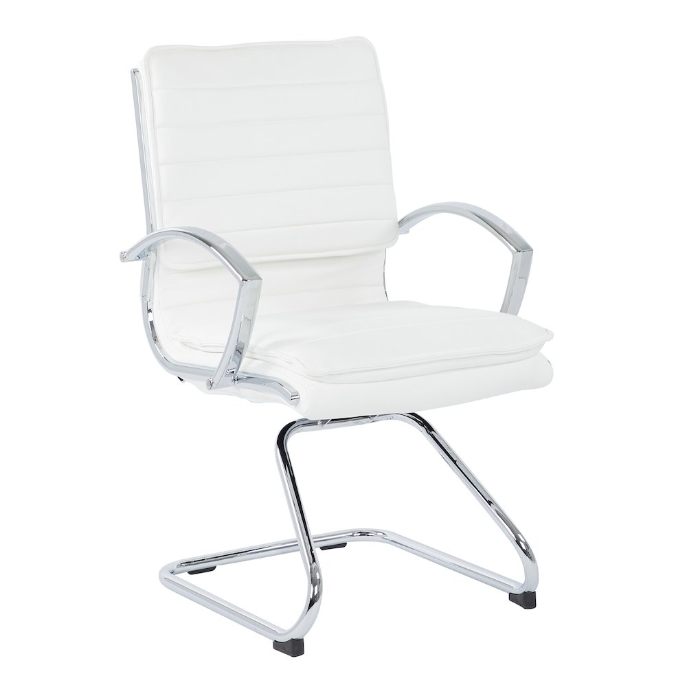 Guest Faux Leather Chair with Chrome Base and Includes Removable Arm Sleeves. Picture 1