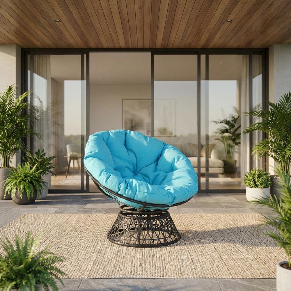 Blue Outdoor Lounge Papasan Chair With Sturdy Frame And Comfortable Design. Picture 2