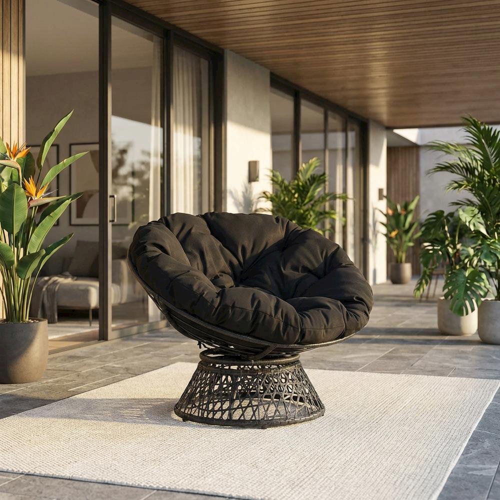Durable Black Papasan Chair For Outdoor Lounge Comfort. Picture 2