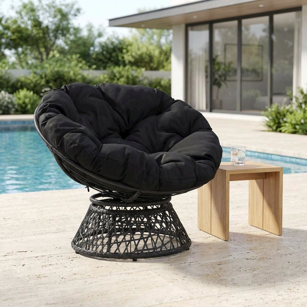 Durable Black Papasan Chair For Outdoor Lounge Comfort. Picture 3