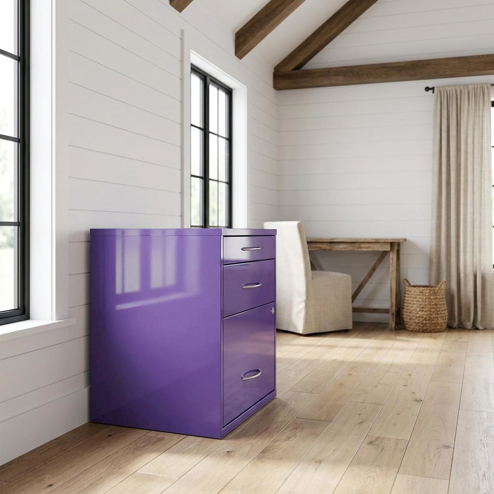 Purple Metal 22-Inch Pencil Box File Cabinet Compact Desk-Side. Picture 2