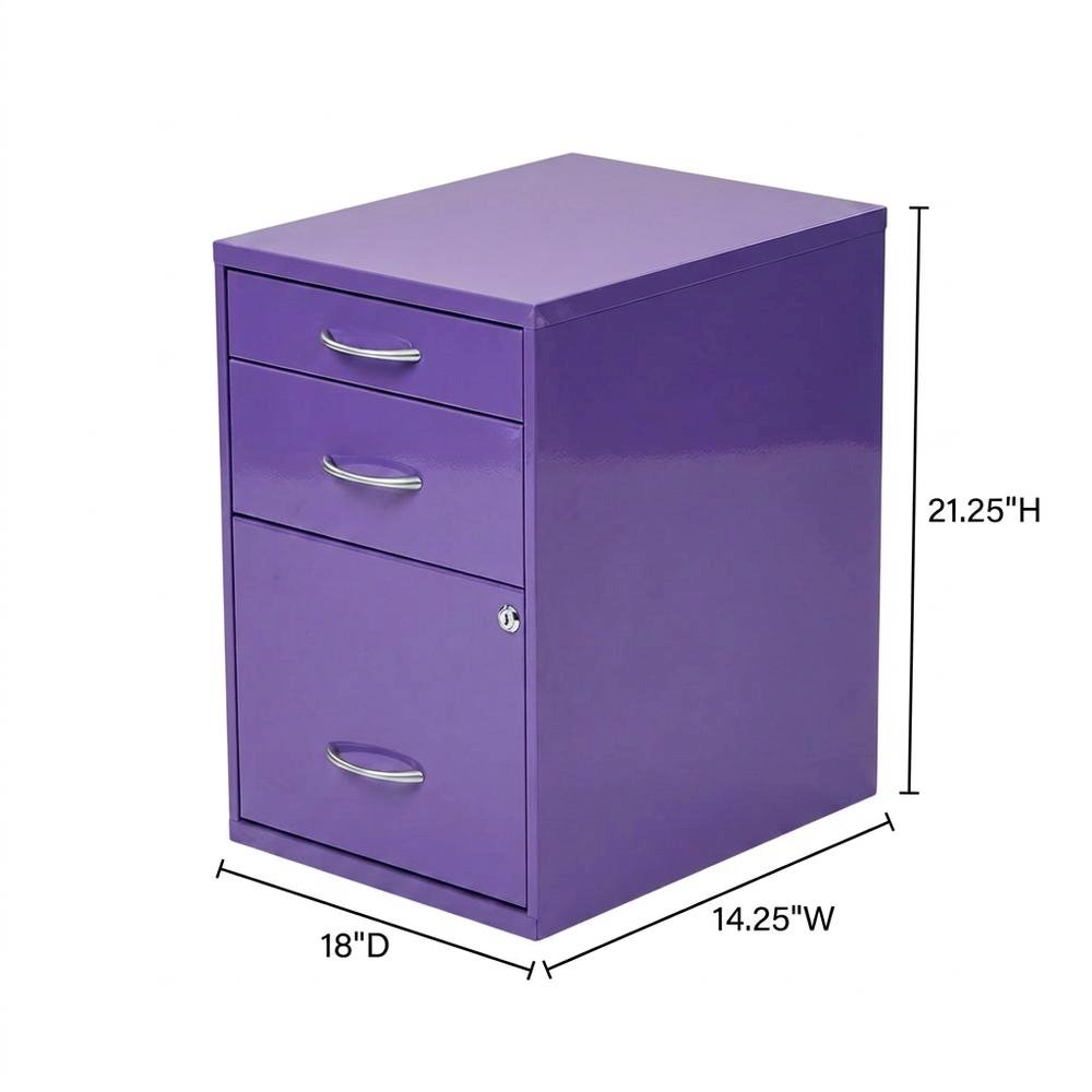 Purple Metal 22-Inch Pencil Box File Cabinet Compact Desk-Side. Picture 7