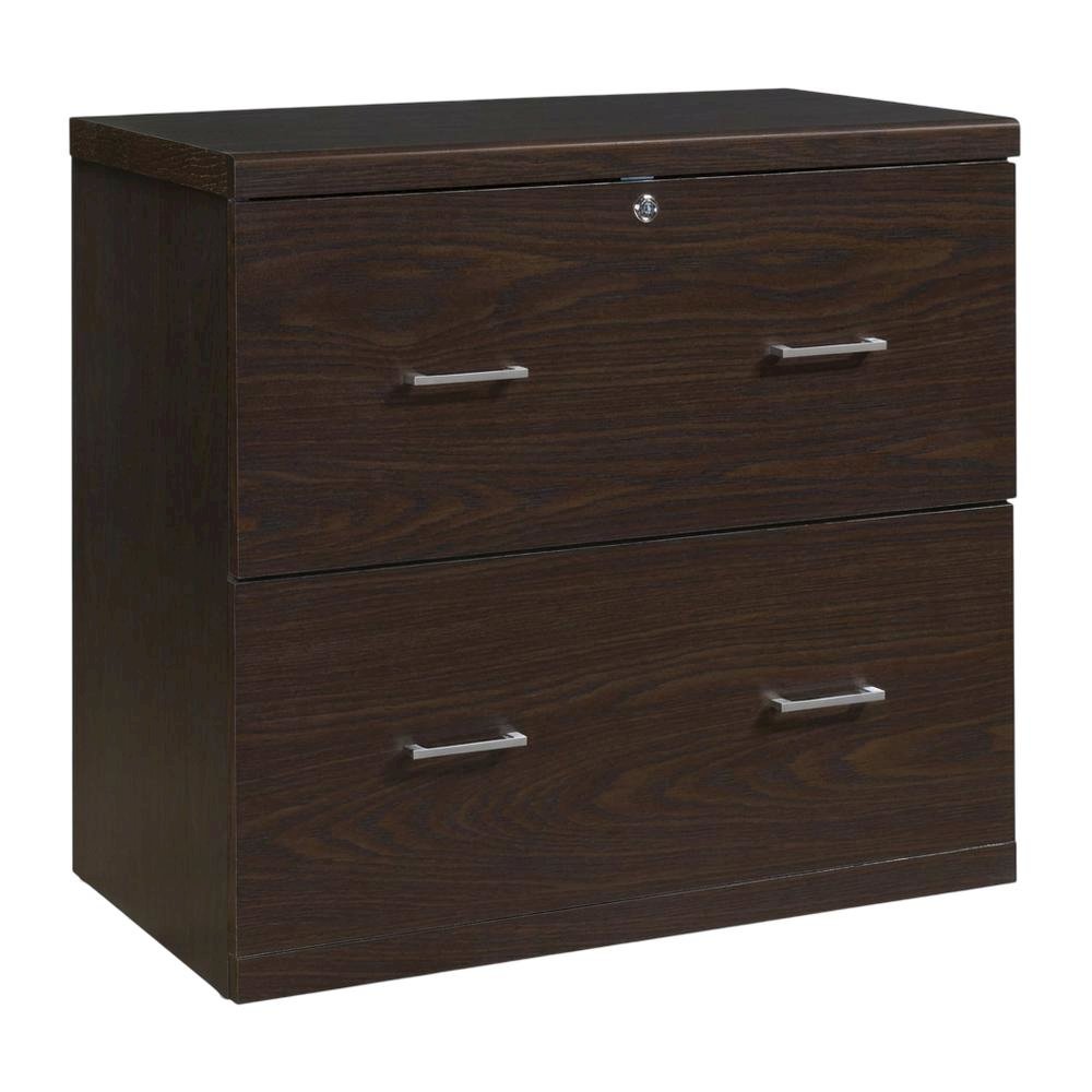 Brown Engineered Wood Wide Two-Drawer Lateral File Cabinet Office. Picture 1