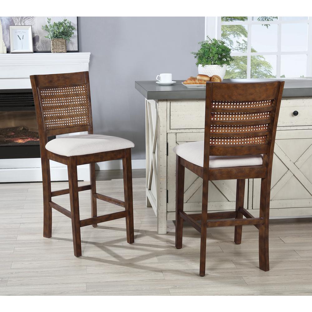 Walden 24" Cane Back Stool 2pk, Linen / Burnt Brown. Picture 8