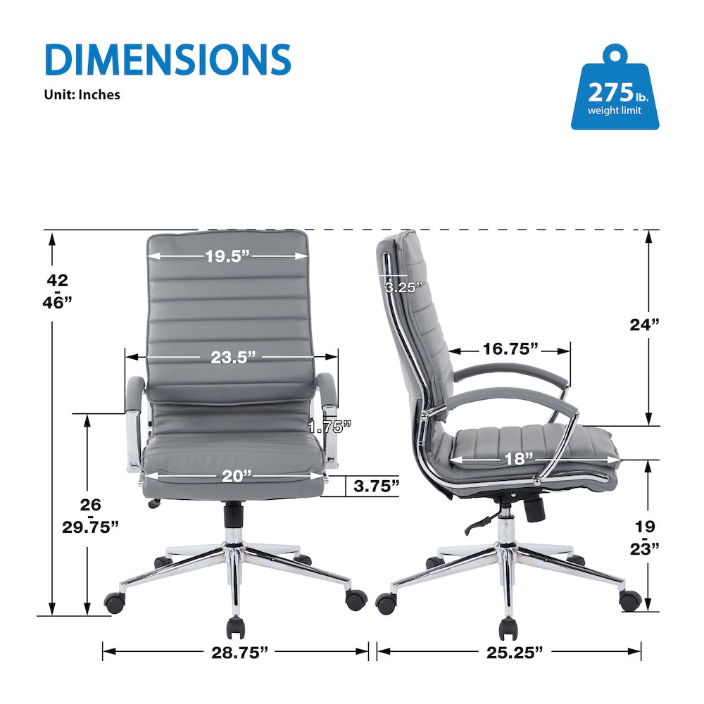 High Back Manager's Faux Leather Chair with Chrome Base, Removable Arm Sleeves. Picture 7