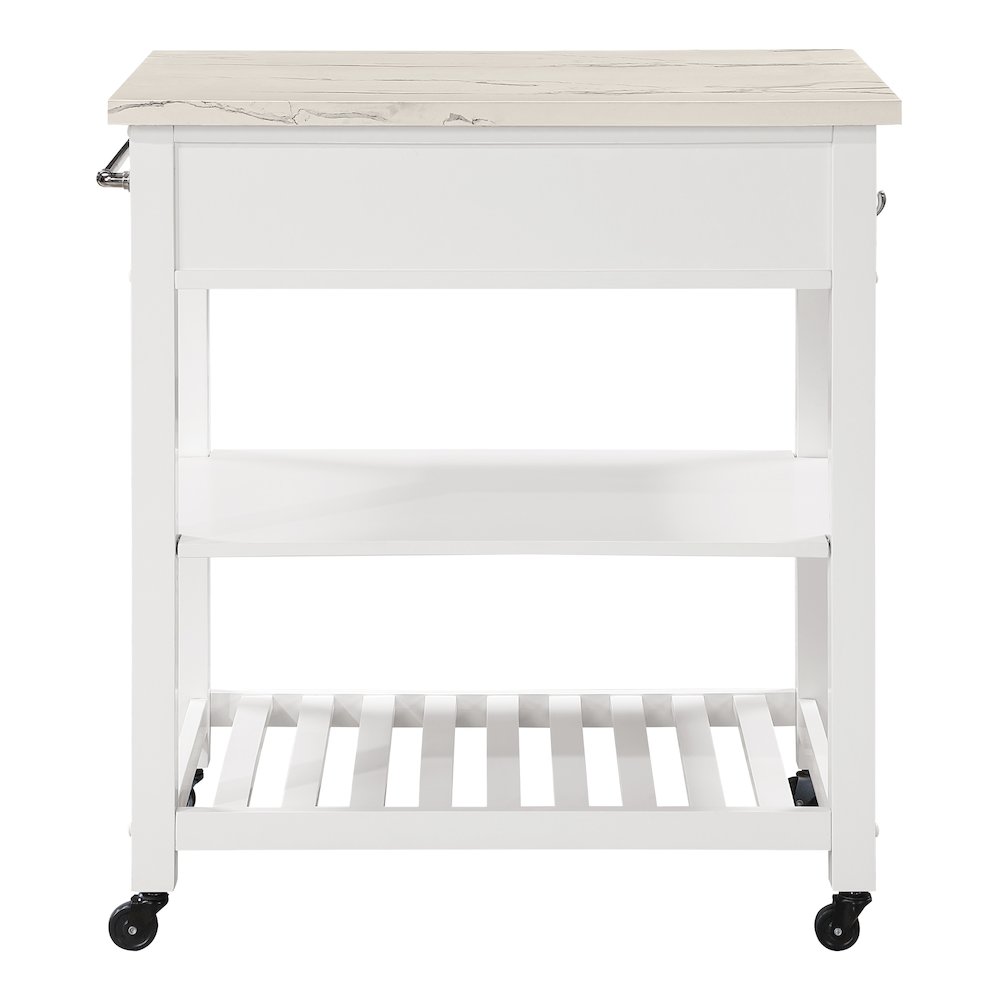 Litchfield Kitchen Cart With Faux Marble Top in White Finish. Picture 5