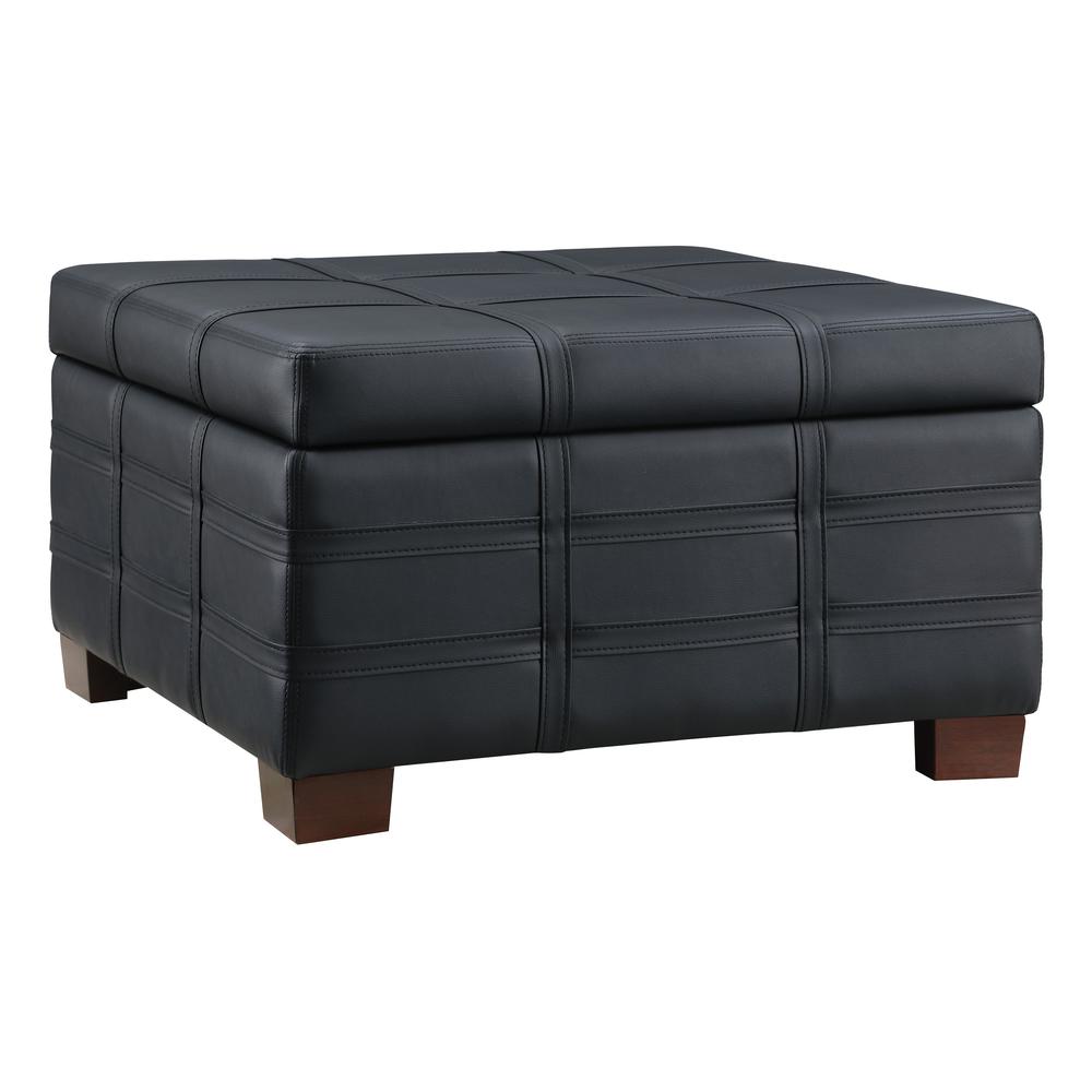 Detour Strap Square Storage Ottoman in Black Faux Leather, DTR3030S-B18. Picture 1