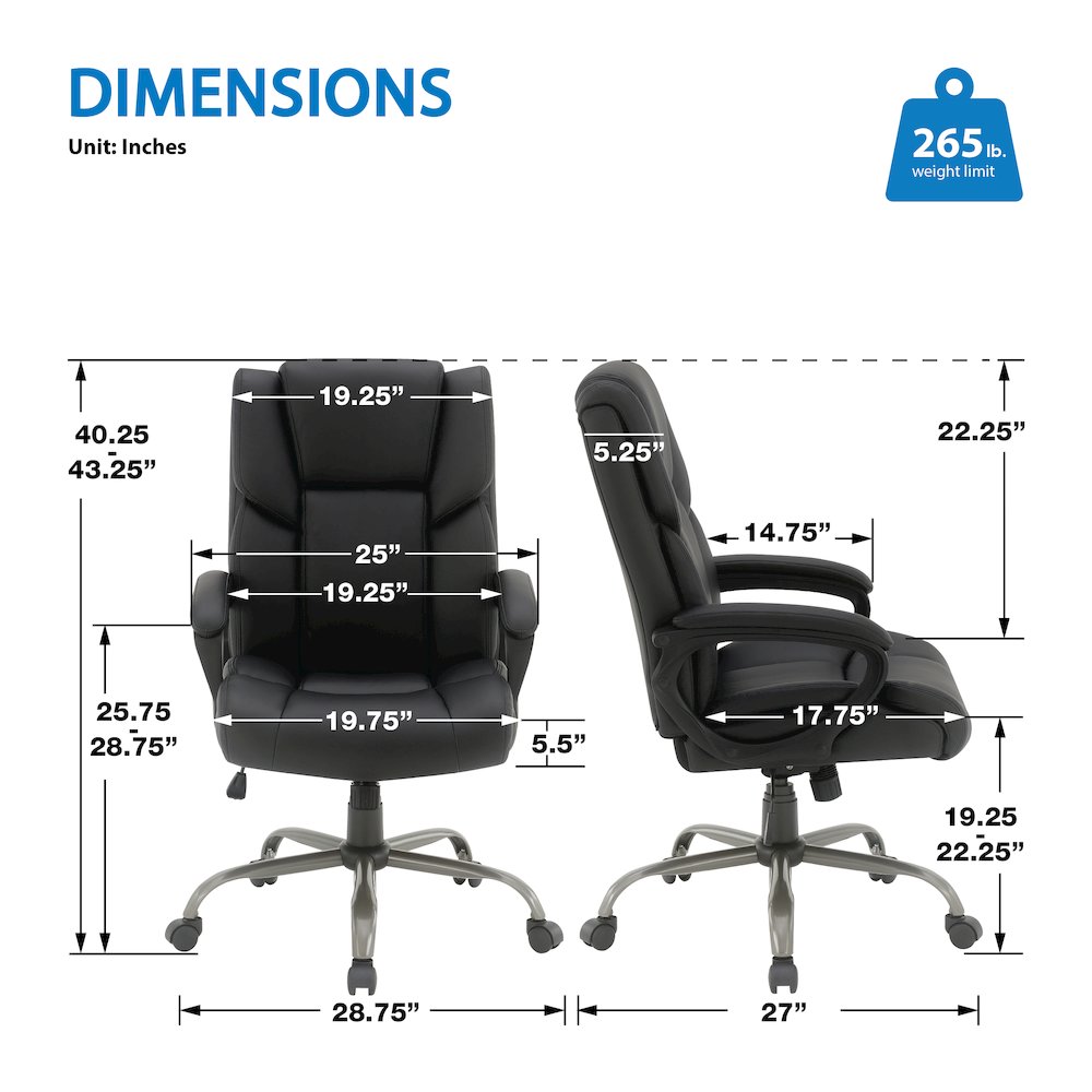 Mid-Back in Black Faux Leather Executive Chair with Padded Arms. Picture 8