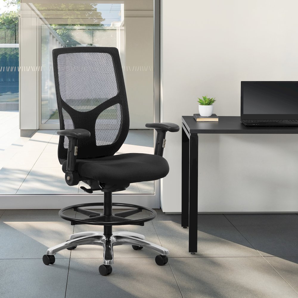 ProGrid Mesh Back Drafting Chair in  FreFlex Coal Fabric with Padded Seat. Picture 2