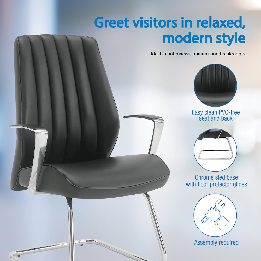 Visitor’s Chair with Fixed Padded Aluminum Arms and Chrome Sled Base. Picture 9