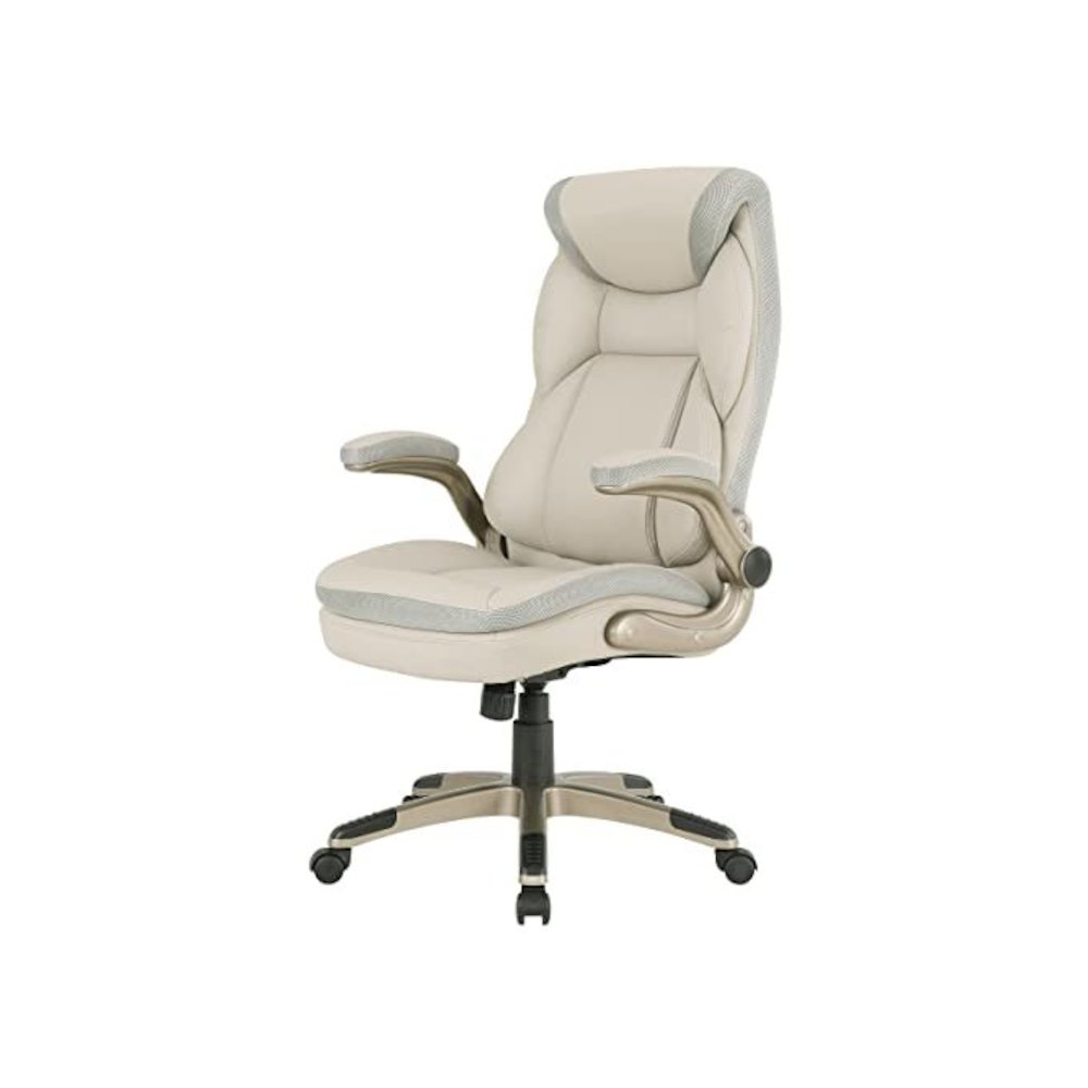 Taupe Bonded Leather Executive Chair With Cocoa Coated Base and Wheels. Picture 4