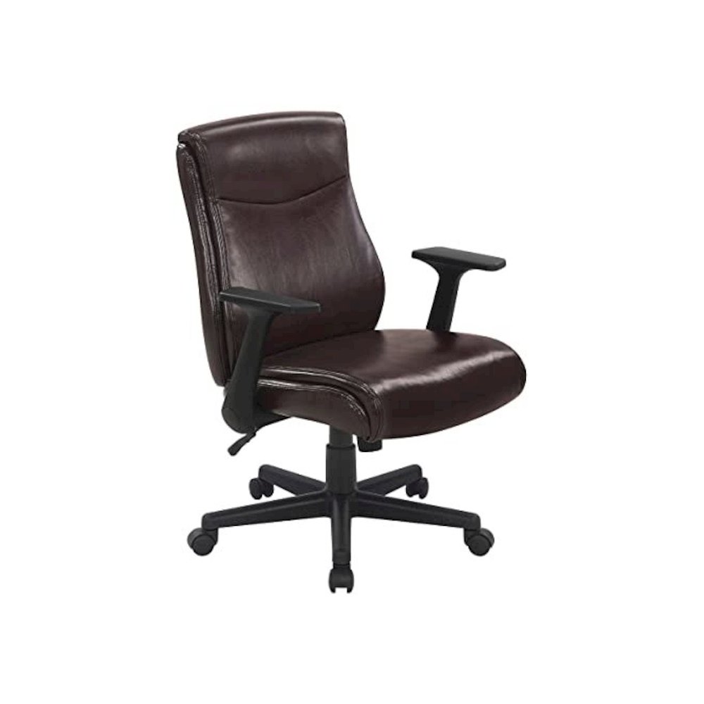 Mid-Back Managers Chair with Flip Up Arms in Chocolate Faux Leather. Picture 1