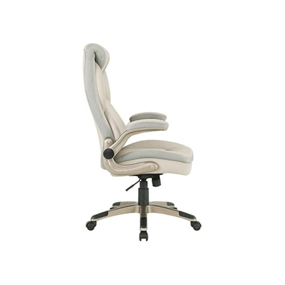 Taupe Bonded Leather Executive Chair With Cocoa Coated Base and Wheels. Picture 5