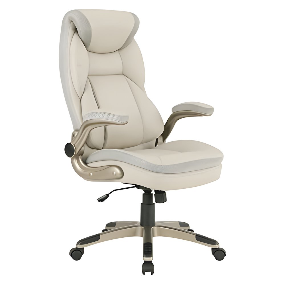 Taupe Bonded Leather Executive Chair With Cocoa Coated Base and Wheels. Picture 1