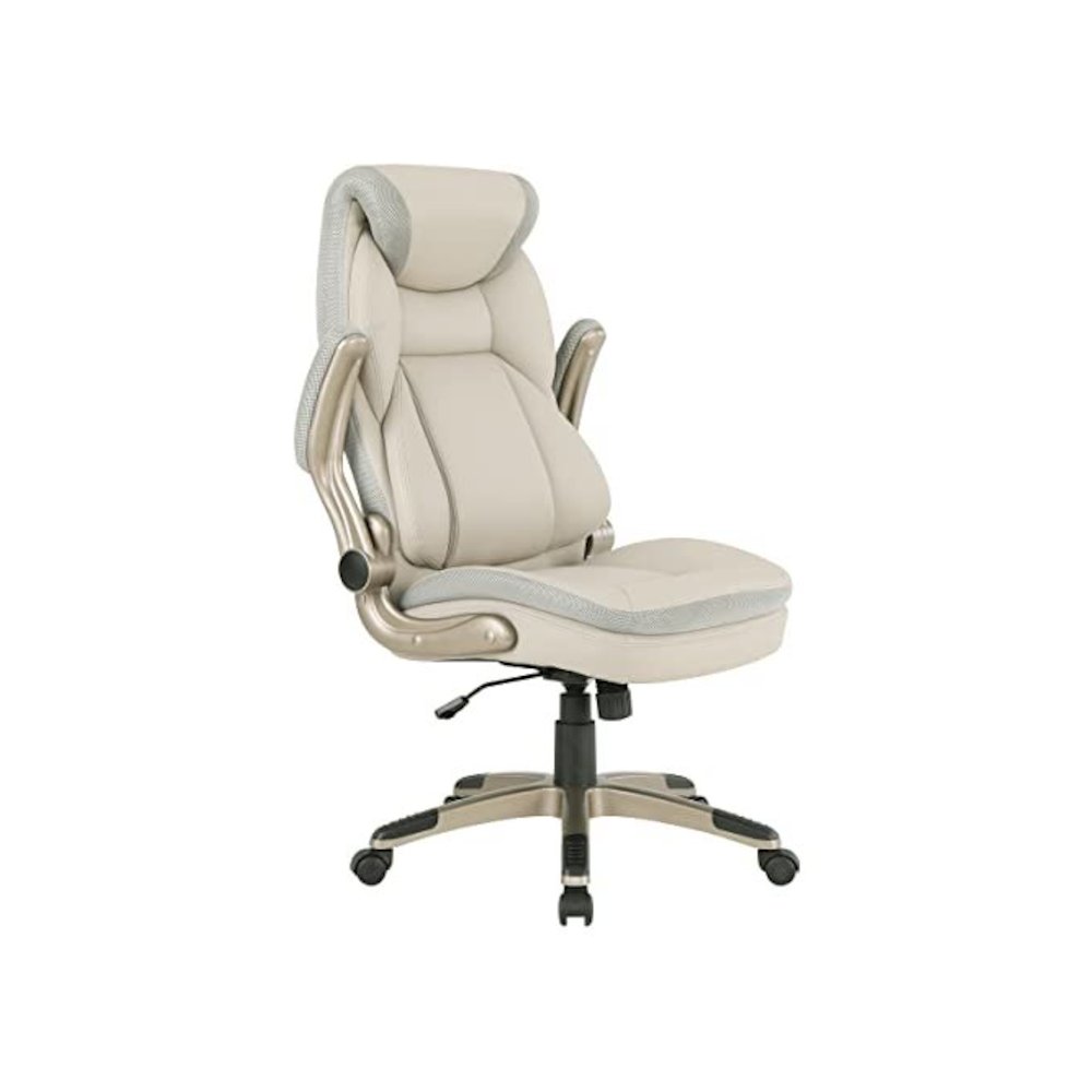 Taupe Bonded Leather Executive Chair With Cocoa Coated Base and Wheels. Picture 10