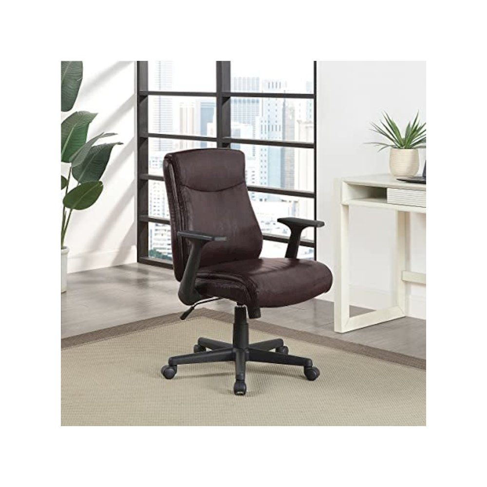 Mid-Back Managers Chair with Flip Up Arms in Chocolate Faux Leather. Picture 2
