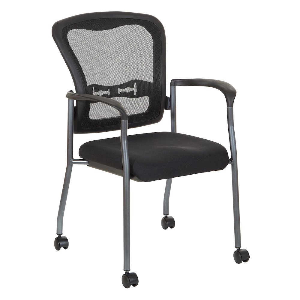 Black Guest Chair With Arms – Stackable Chair With Wheels for Offices. Picture 1