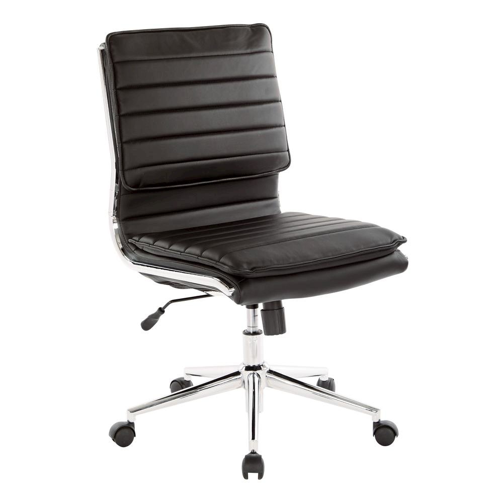 Armless Black Modern Office Chair – Faux Leather Small Desk Seating. Picture 1