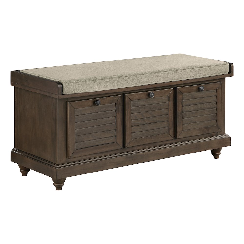 Dover Storage Bench in Dark Finish with Beige Cushion. Picture 1