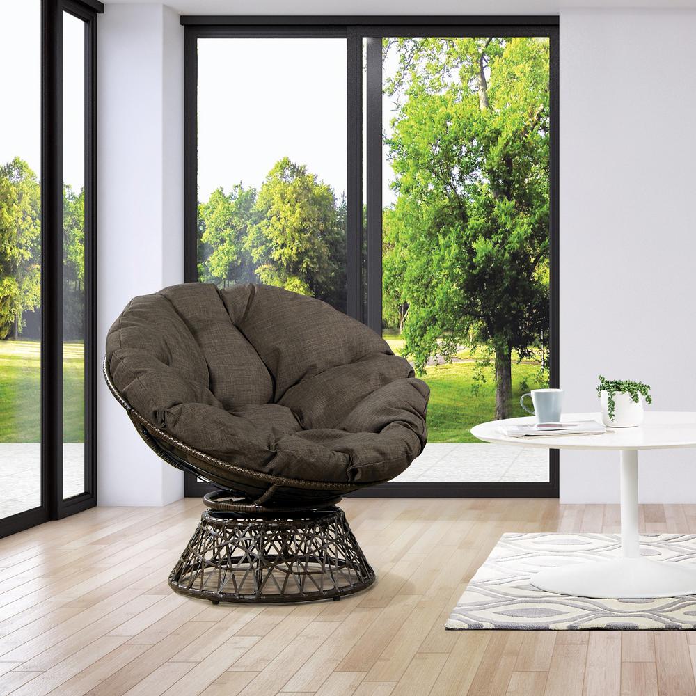 Papasan Chair with Brown Round Pillow Cushion and Brown Wicker Weave, BF25291BR-1. Picture 5