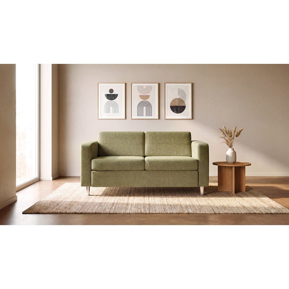 Pacific Loveseat in Sea Green Fabric with Chrome Legs. Picture 2