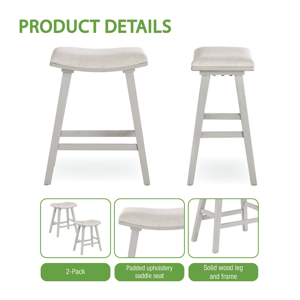 Coley 24" Saddle Stool 2-Pack With Linen Fabric Seat And White Wash Frame. Picture 10