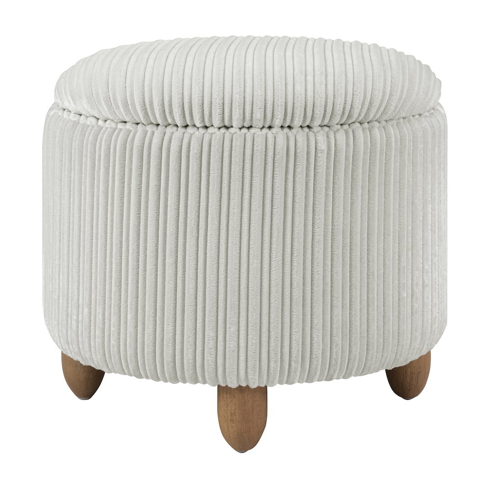 Lyra Storage Ottoman in Taupe Cord Fabric with Medium Oak Legs. Picture 1