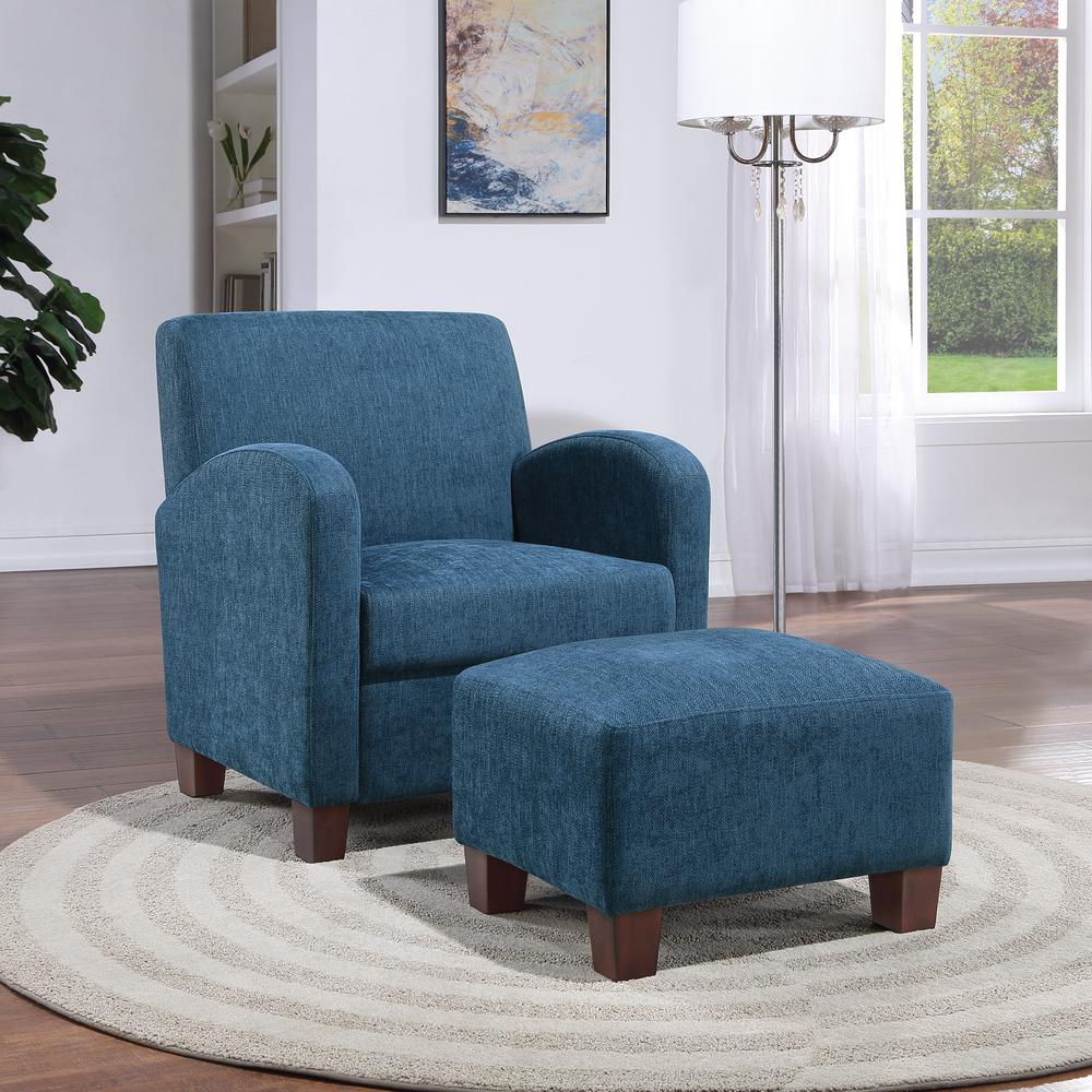Aiden Chair & Ottoman Herringbone Navy with Medium Espresso Legs, ADN-H16. Picture 5