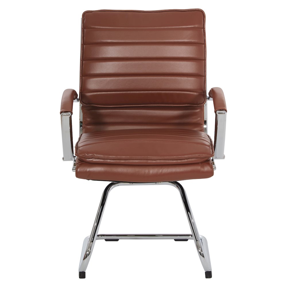Guest Faux Leather Chair in Saddle with Chrome Base, Removable Arms. Picture 3