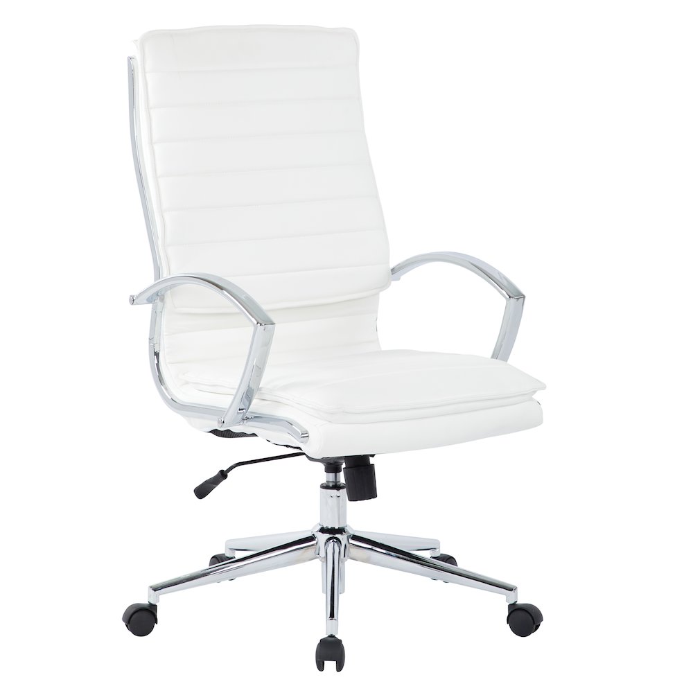 High Back Manager's Faux Leather Chair with Chrome Base, Removable Arm Sleeves. Picture 1