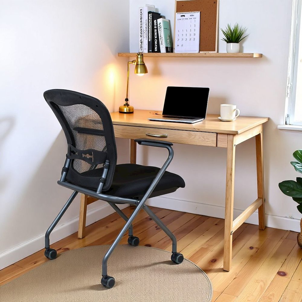 Black Foldable Office Chair, Set of 2 – Reception and Conference Room Seating. Picture 2