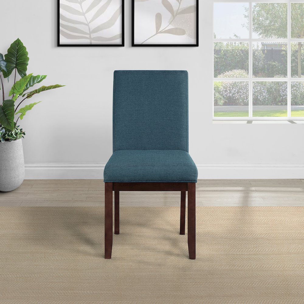 Dakota Parsons Chair in Azure Fabric and Espresso Finished Legs. Picture 8