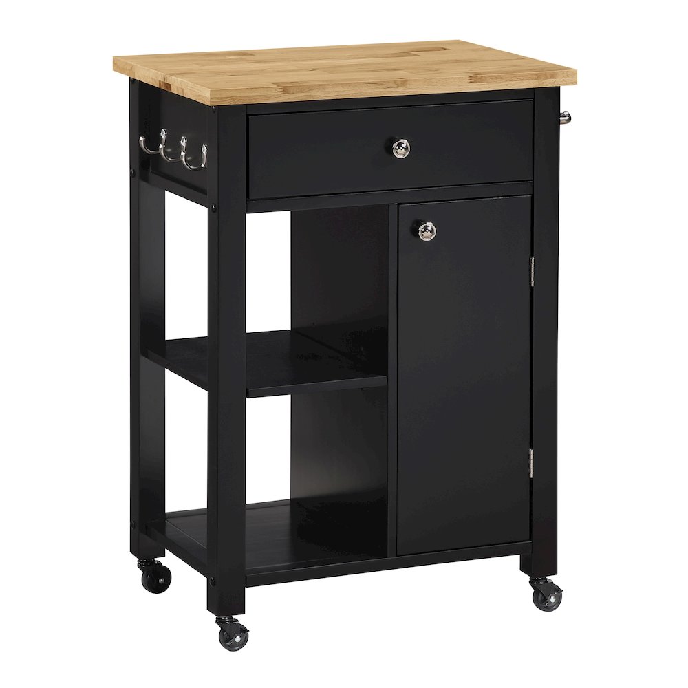 Derry Kitchen Cart with Natural Butcher Block Top With Black Finish. Picture 1