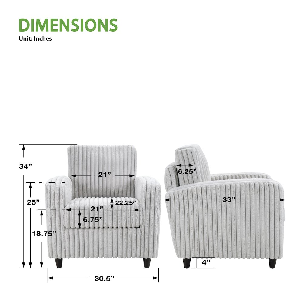 Venus Club Chair in Fog Cord Fabric and Dark Espresso Finish Legs. Picture 2