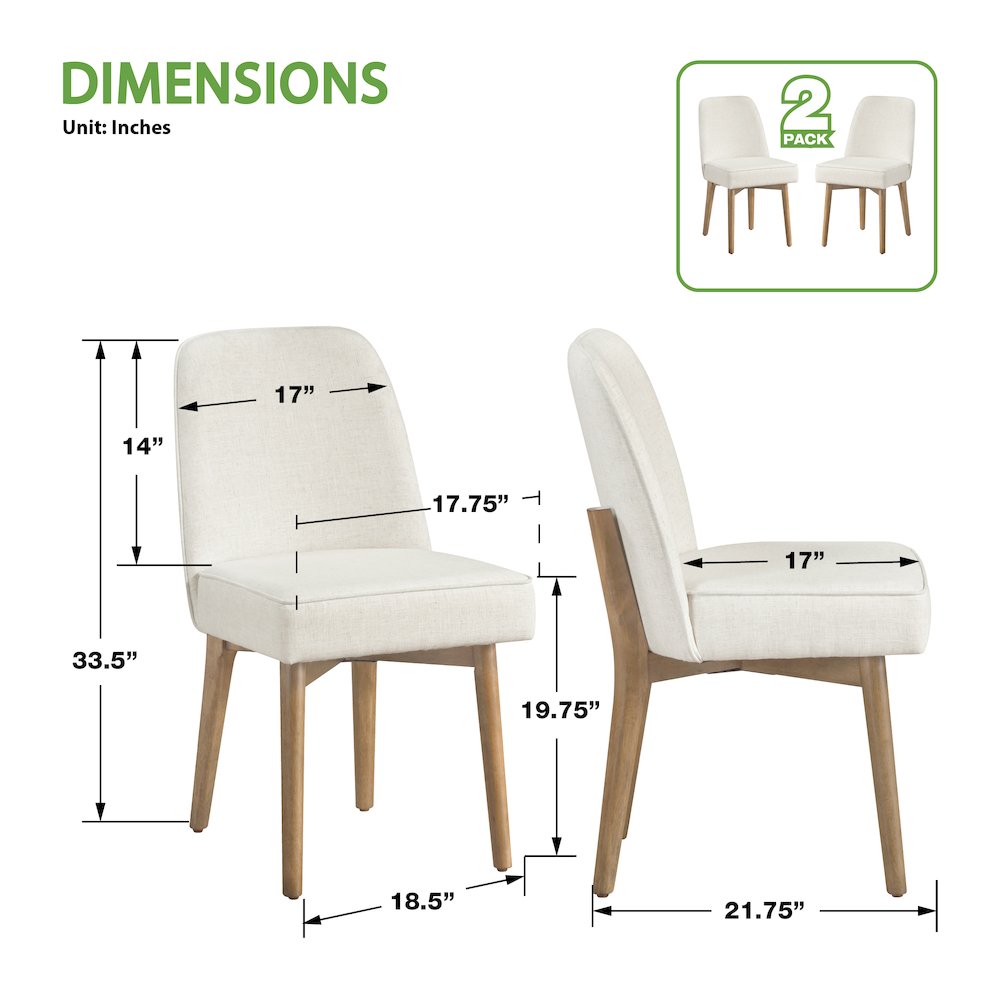 Jada Dining Chair 2-Pack in Linen Fabric with Oak Finish Wood. Picture 4