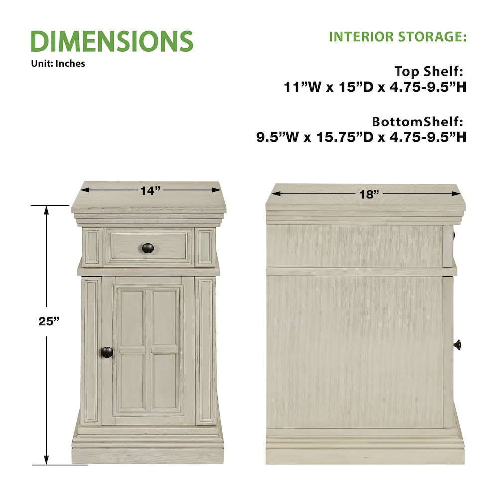 Chair Side Table with 1 Drawer and 1 Glass Door with Power Strip in White Finish. Picture 4