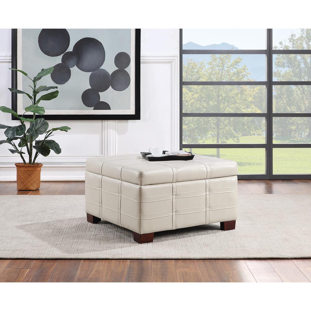 Detour Strap Square Storage Ottoman in Cream Faux Leather, DTR3030S-U28. Picture 4