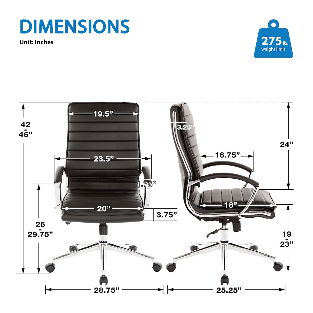 High Back Manager's Faux Leather Chair with Chrome Base, Removable Arm Sleeves. Picture 7