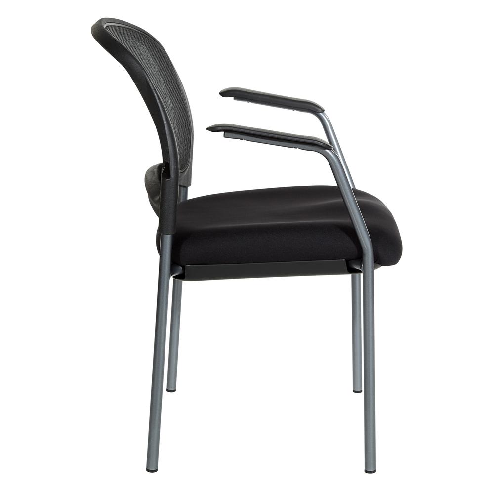 ProGrid Mesh Back with Padded Fabric Seat Visitor's Chair with Arms and Titanium Finish Frame, 86710R-30. Picture 4
