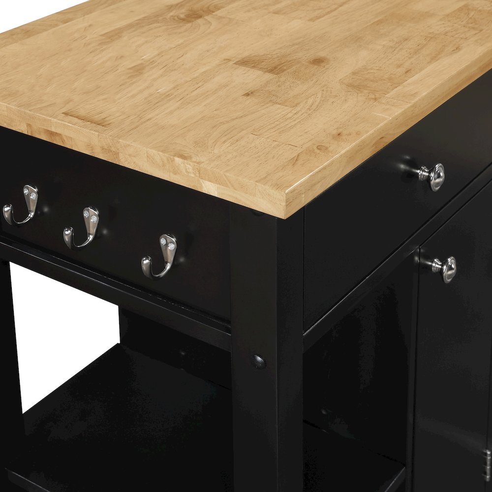 Derry Kitchen Cart with Natural Butcher Block Top With Black Finish. Picture 11