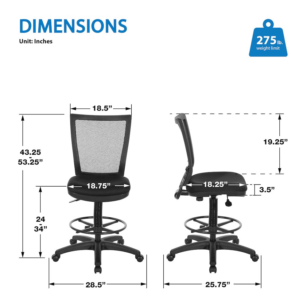 Soft PU Padded Back Frame with Breathable ProGrid Mesh Back Drafting Chair. Picture 2