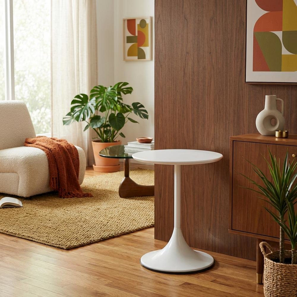 White, Side Table, Quality Build, Durable Wood Frame. Picture 3