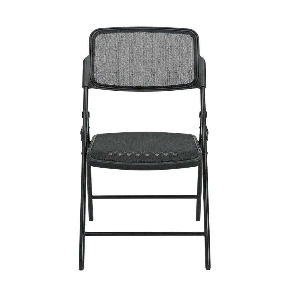 Black Mesh Folding Chair, Breathable Seat and Back, Lightweight Steel Frame. Picture 4