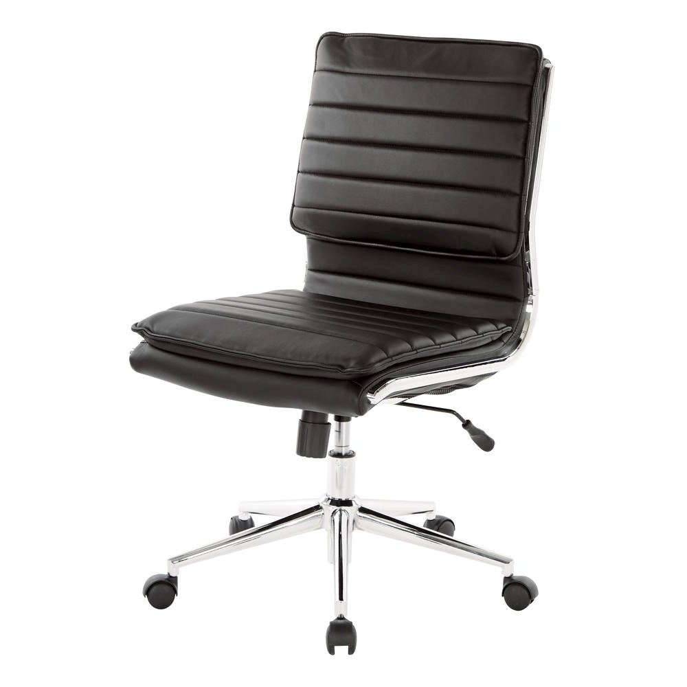 Armless Black Modern Office Chair – Faux Leather Small Desk Seating. Picture 4