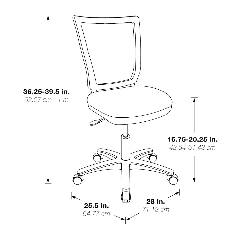 Worksmart Height Adjustable Armless Task Chair with Breathable Mesh Back. Picture 2