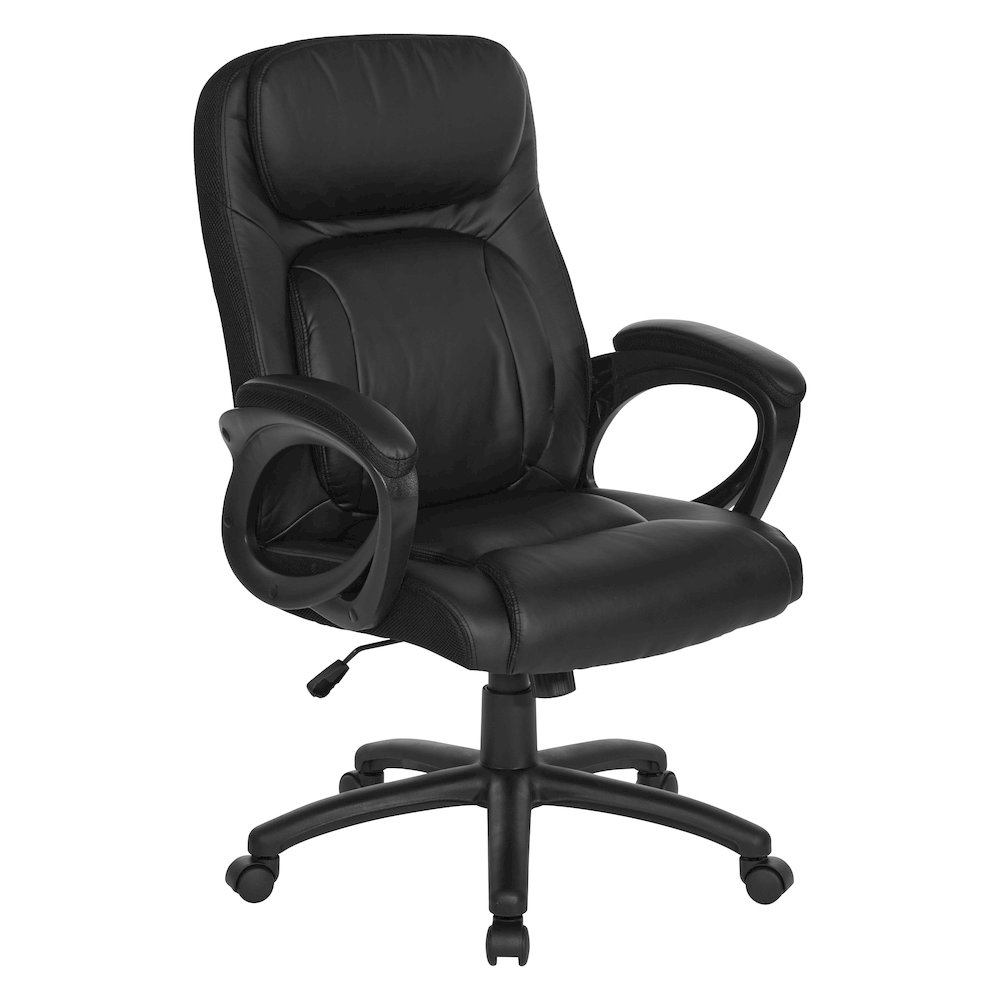 BlackFaux Leather Manager’s Chair with Padded Arms and Black Nylon Base. Picture 1