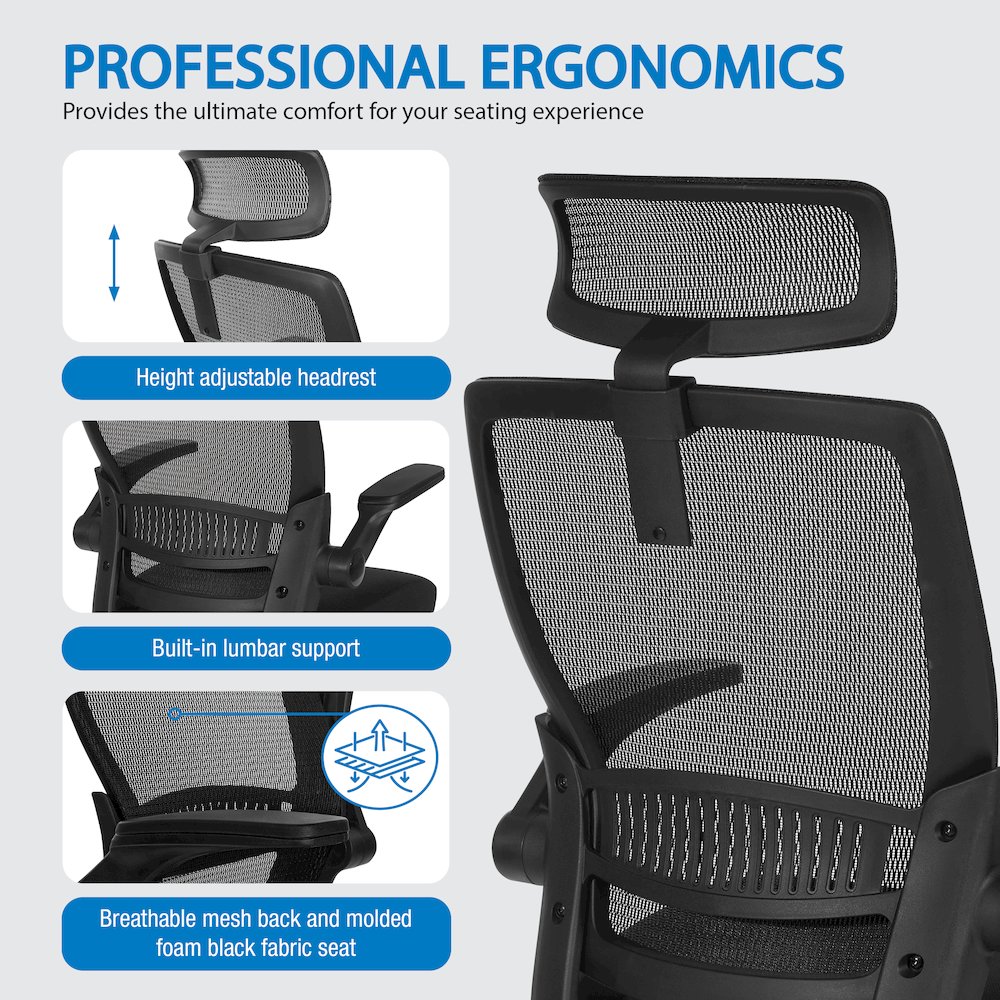 Managers Chair With Mesh Back In Black Fabric Seat Molded Foam. Picture 12